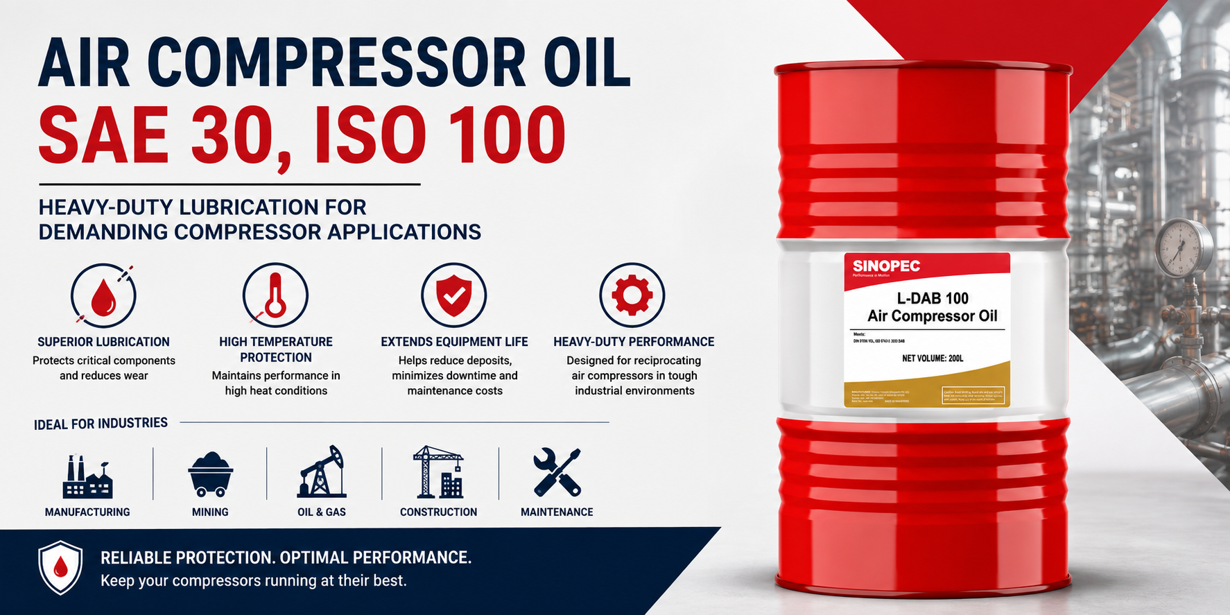 Why do industrial piston compressors require ISO 100 oil?
