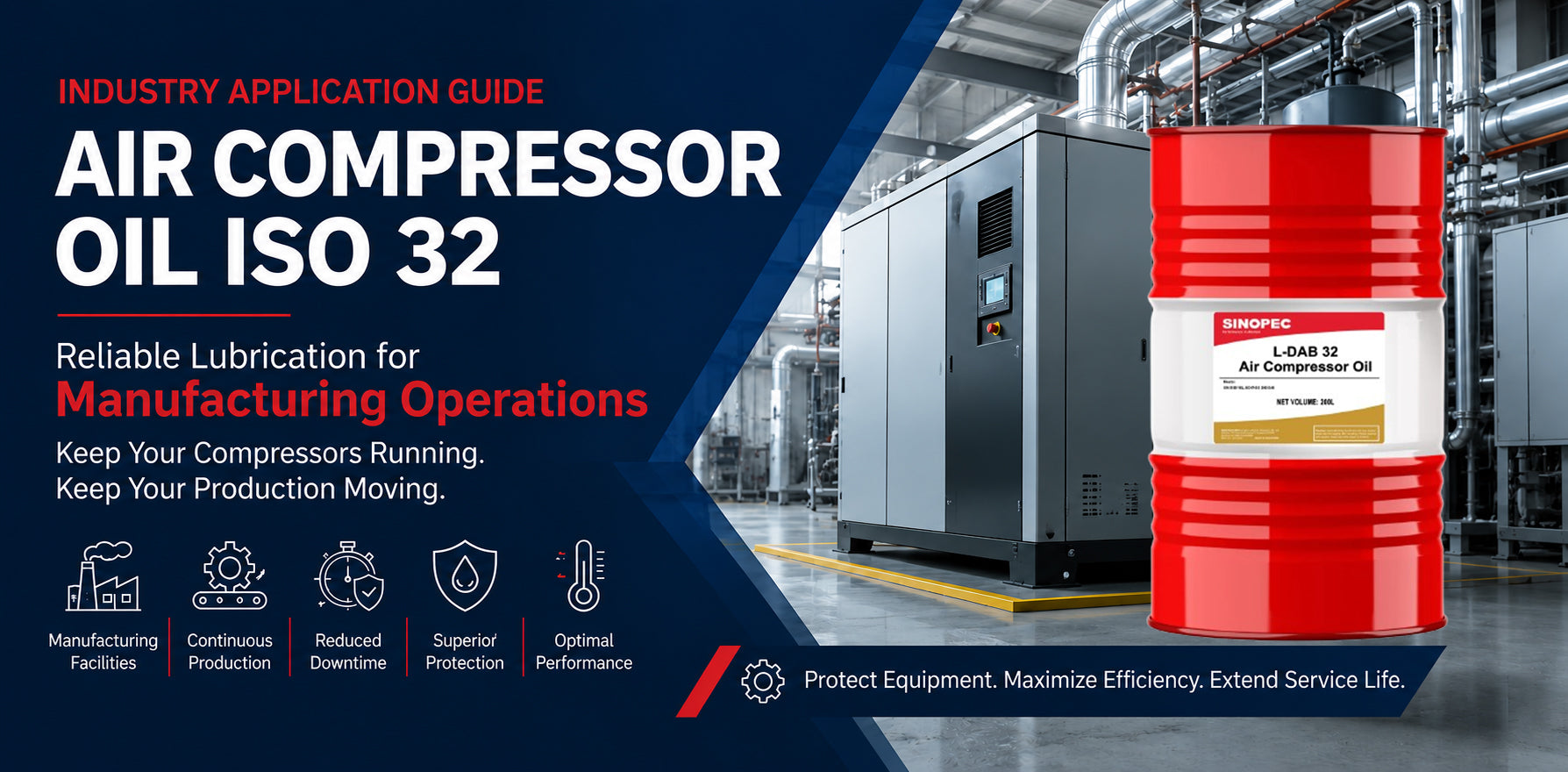 Air Compressor Lubrication in Manufacturing: Choosing ISO 32 Compressor Oil for Continuous Production
